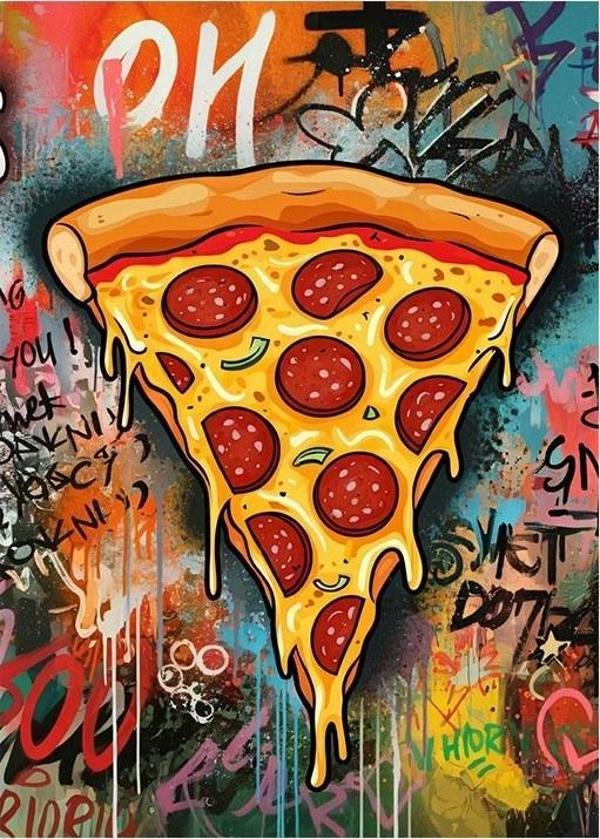 Sokak Sanatıyla Pizza Parçası Dekoratif ahşap Tablo - Image 1