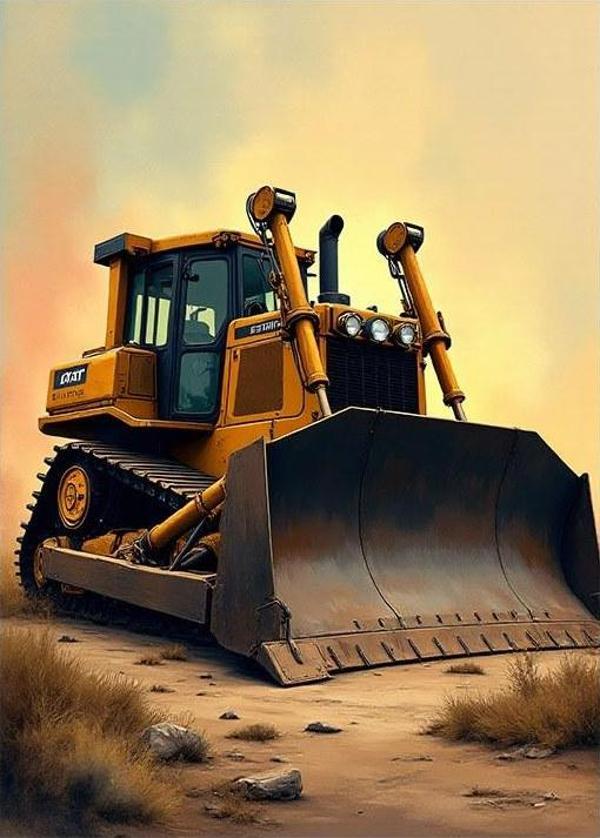 Sarı Dozer Ve Şantiye Dekoratif Mdf Tablo - Image 1