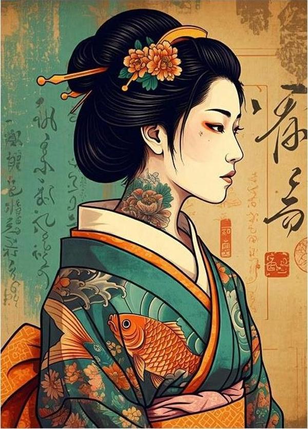 Japon Kadın Ve Kimono Art Mdf Tablo - Image 1