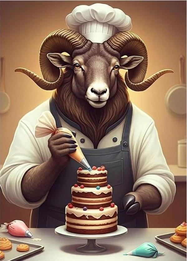 Kat Kat Pasta Hazırlayan Şef Koç Desenli Ahşap Tablo - Image 1