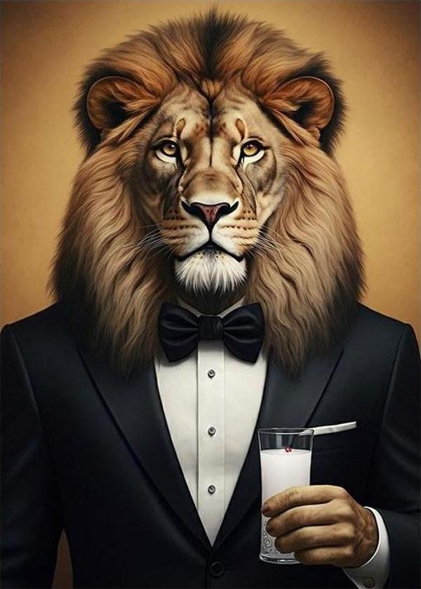 Klasik Takım Elbiseli Aslan Art Mdf Tablo - Image 1