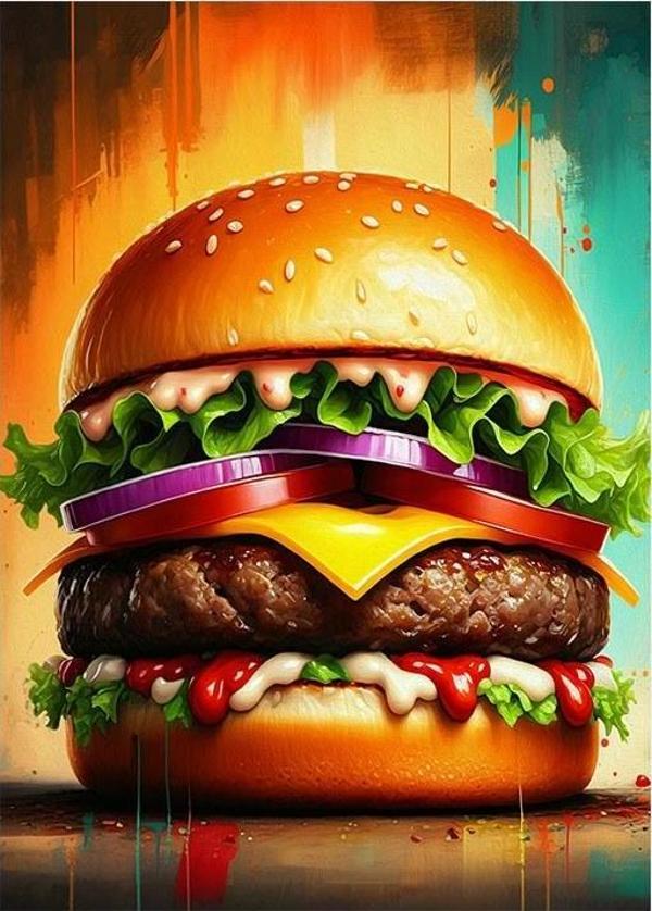 Devasa Katmanlı Hamburger Modern Ahşap Tablo - Image 1
