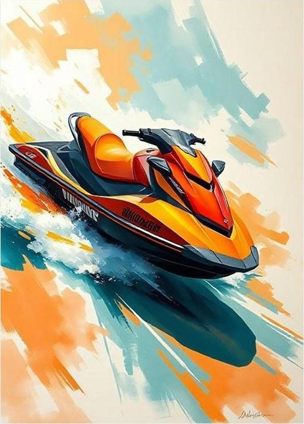 Dalgalara Karşı Jet Ski Tasarım Ahşap Tablo - Image 1