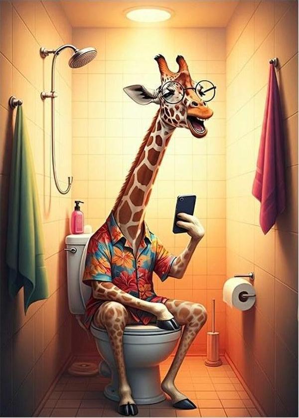 Tuvalette Zürafa Tasarım Mdf Tablo - Image 1