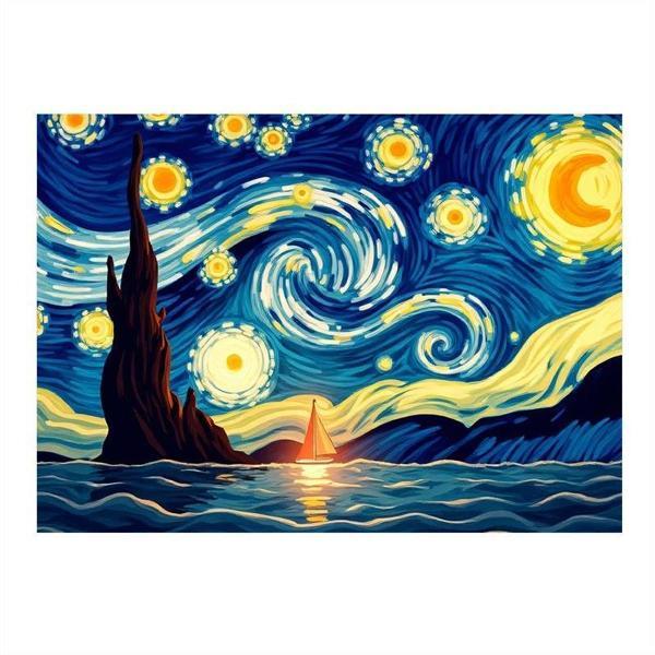 Yıldızlı Gece Tablosu Teması Mdf poster 50cmX 70cm - Image 1