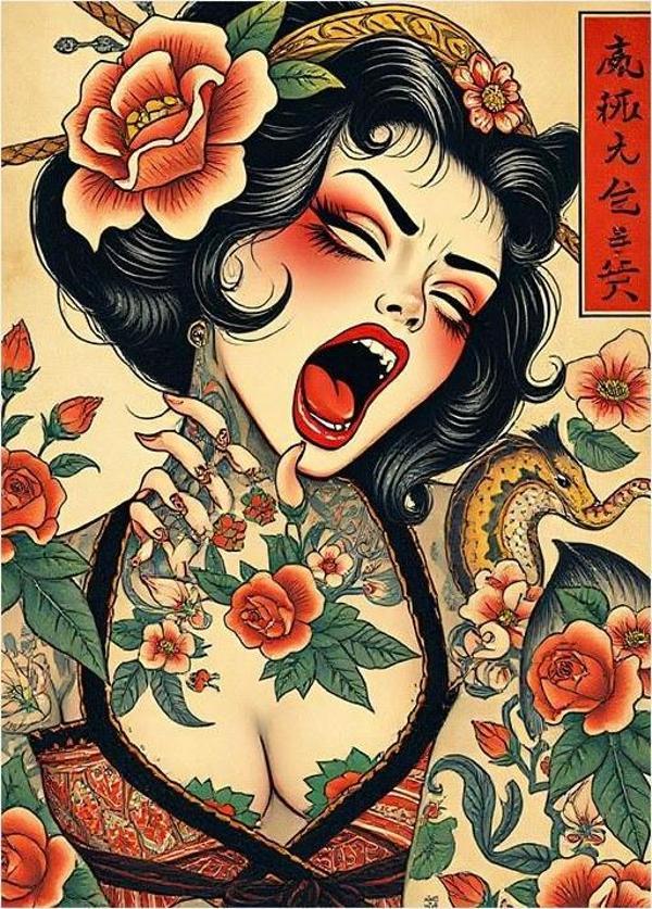 Japon Güzeli Ve Çiçek Dekoratif Mdf Tablo - Image 1