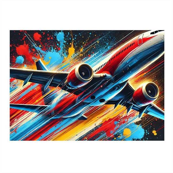 Renkli Uçak Çizimi Modern Ahşap Tablo 35cm X50cm - Image 1