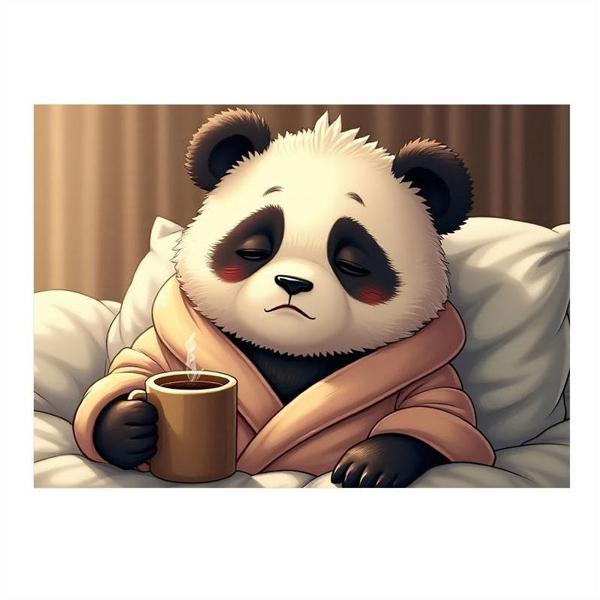 Kahve İçen Panda Figürü Dekoratif Mdf Tablo 50cmX 70cm - Image 1