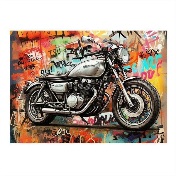 Nostaljik Motosiklet Çizimi Modern Ahşap Tablo 25cmX 35cm - Image 1