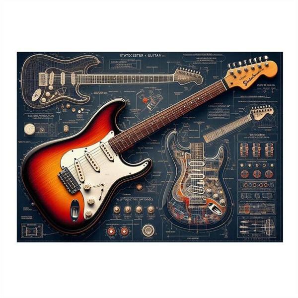 Kırmızı Elektro Gitar Planı Modern Ahşap Tablo 50cmX 70cm - Image 1