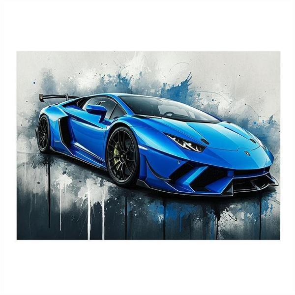 Mavi Lamborghini Çizimi Tasarım Ahşap Tablo 50cmX 70cm - Image 1