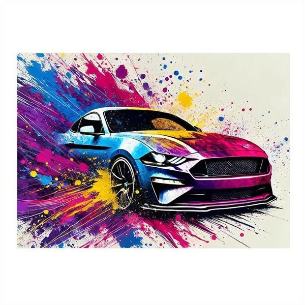 Renkli Spor Araba Çizimi Tasarım Ahşap Tablo 35cm X50cm - Image 1