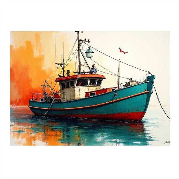 Mavi Balıkçı Teknesi Mdf poster 50cmX 70cm - Image 1