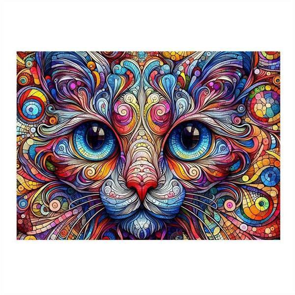 Renkli Kedi Portresi Modern Mdf Tablo 25cmX 35cm - Image 1