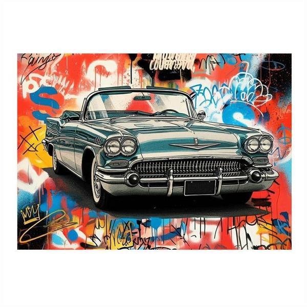 Grafitili Klasik Araba Tasarım Mdf Tablo 25cmX 35cm - Image 1