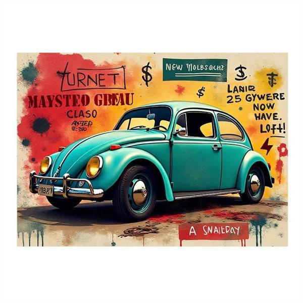 Nostaljik Mavi Vosvos Art Mdf Poster 50cmX 70cm - Image 1