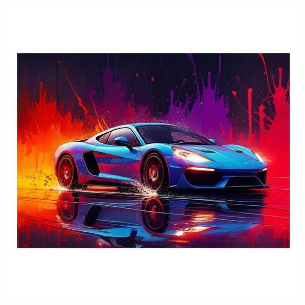 Mavi Spor Araba Işıklar Mdf poster 25cmX 35cm - Image 1