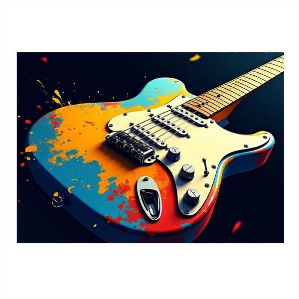 Renkli Elektro Gitar Sanatı Tasarım Ahşap Tablo 35cm X50cm - Image 1
