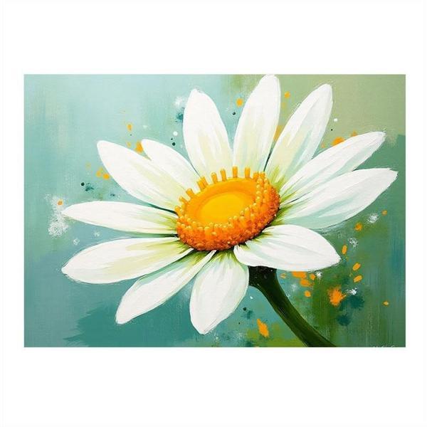 Papatya Ve Mavi Fon Desenli Ahşap Tablo 35cm X50cm - Image 1