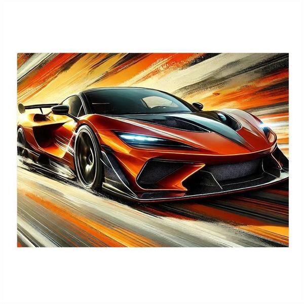 Turuncu Spor Araba Çizimi Desenli Ahşap Tablo 35cm X50cm - Image 1