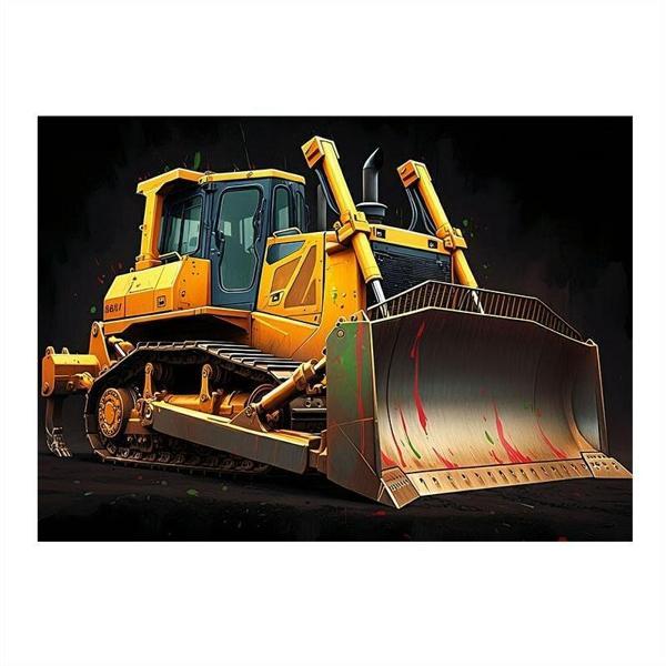 Sarı Grayder İş Makinesi Çizimi Hediyelik Mdf Tablo 25cmX 35cm - Image 1