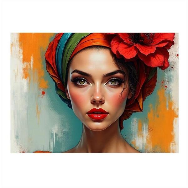 Çiçekli Kadın Portresi Art Mdf Poster 25cmX 35cm - Image 1