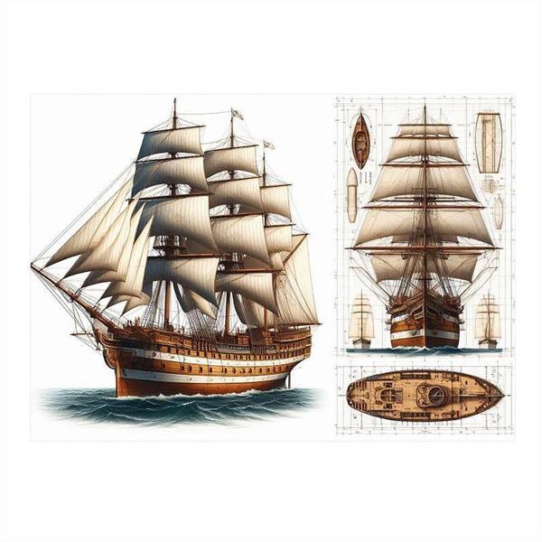 Ahşap Yelkenli Gemiler Model Ahşap Tablo 35cm X50cm - Image 1