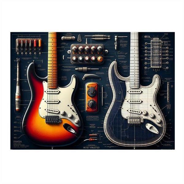 Elektro Gitar Tasarımı Desenli Ahşap Tablo 35cm X50cm - Image 1