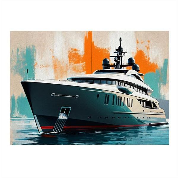 Lüks Yat Çizimi Desenli Ahşap Tablo 50cmX 70cm - Image 1