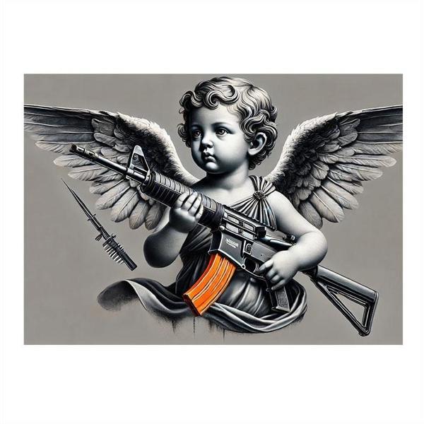Silahlı Melek Figürü Mdf poster 25cmX 35cm - Image 1