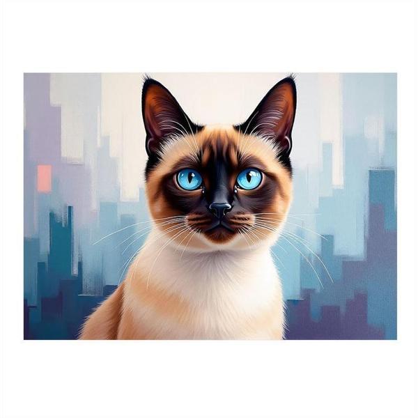 Mavi Gözlü Siyam Kedi Portresi Model Ahşap Tablo 50cmX 70cm - Image 1