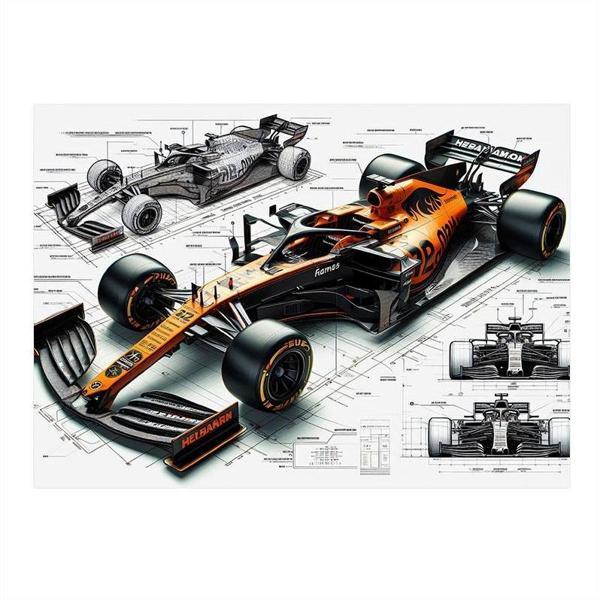 Formula 1 Teknik Çizimi Desenli Ahşap Tablo 50cmX 70cm - Image 1