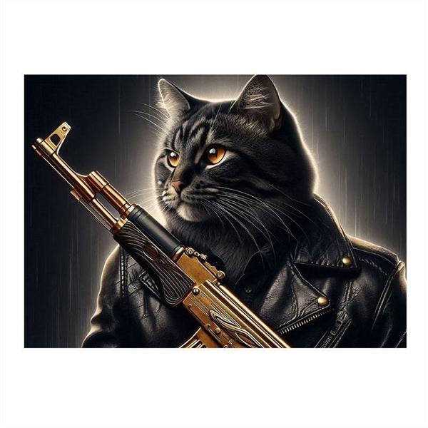 Silahlı Kara Kedi Figürü Art Mdf Poster 35cm X50cm - Image 1
