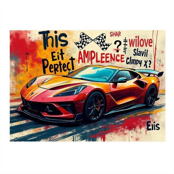 Grafitili Kırmızı Spor Araba Dekoratif Mdf Tablo 50cmX 70cm - Image 1