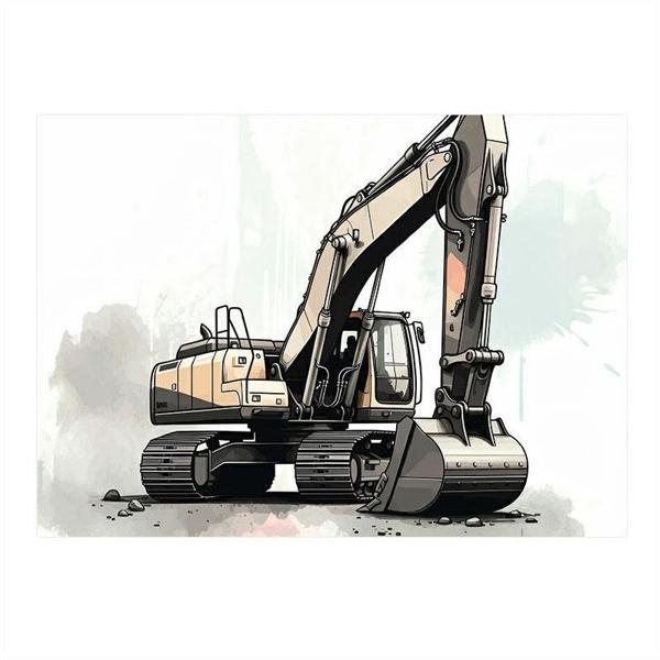 Büyük Ekskavatör Çizimi Desenli Mdf Tablo 50cmX 70cm - Image 1