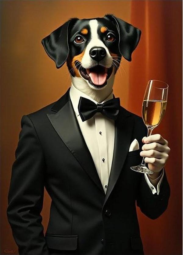 Smokinli Köpek Figürü Dekoratif ahşap Tablo - Image 1