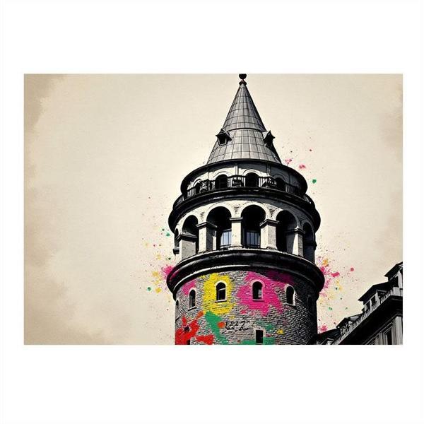 Galata Kulesi İllüstrasyonu Dekoratif ahşap Tablo 50cmX 70cm - Image 1