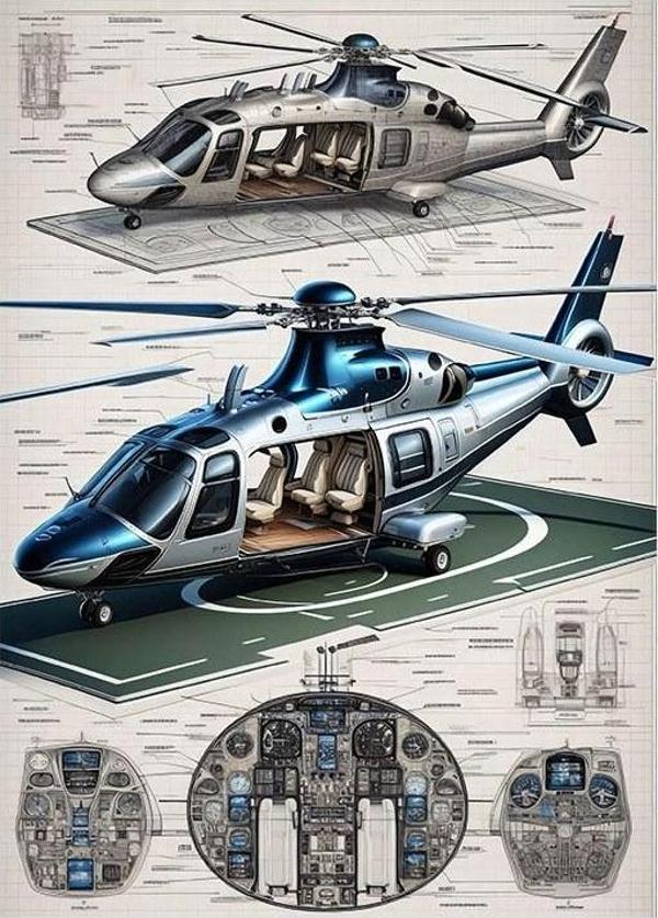 Helikopter Teknik Çizimi Art Mdf Poster - Image 1