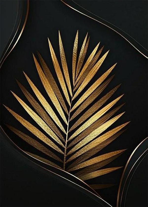 Altın Yaprak Deseni Dekoratif Mdf Tablo - Image 1