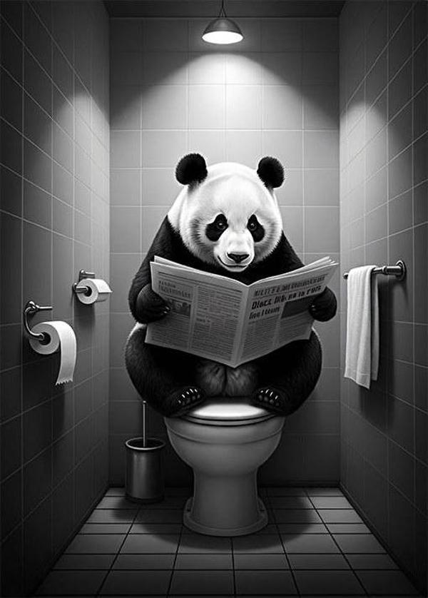 Gazete Okuyan Panda Desenli Ahşap Tablo - Image 1