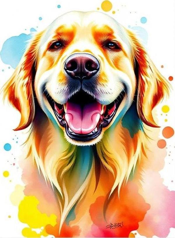 Renkli Köpek Portresi Dekoratif Mdf Tablo - Image 1