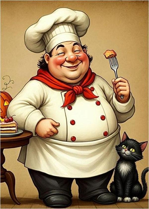 Neşeli Şef Ve Kedi Model Mdf tablo - Image 1