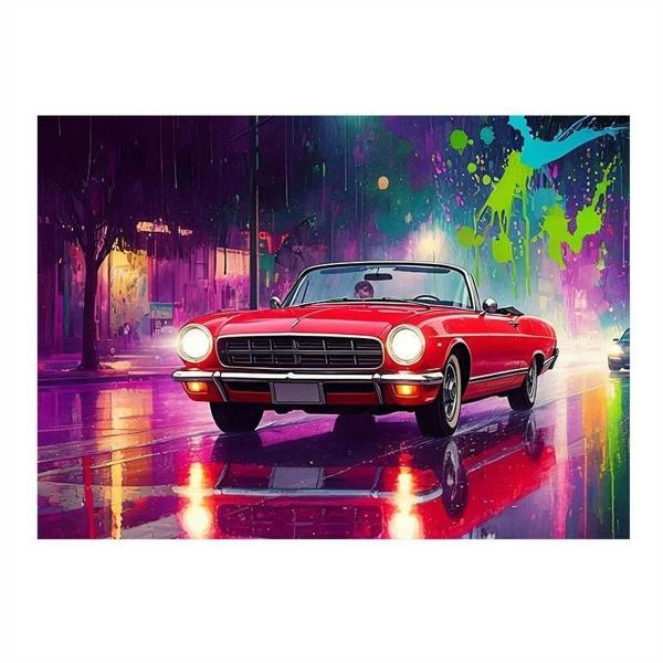 Gece Klasik Araba Aksiyonu Tasarım Ahşap Tablo 25cmX 35cm - Image 1