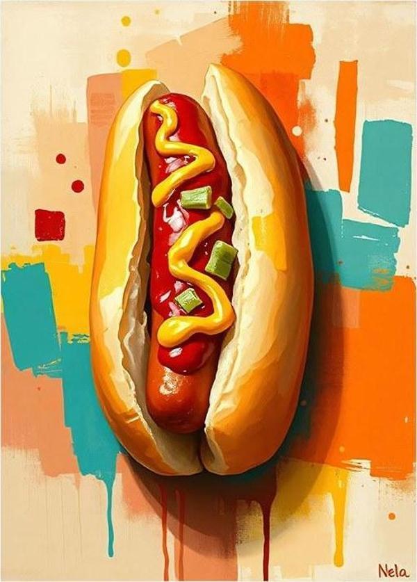 Renkli Hot Dog Çizimi Hediyelik Mdf Tablo - Image 1