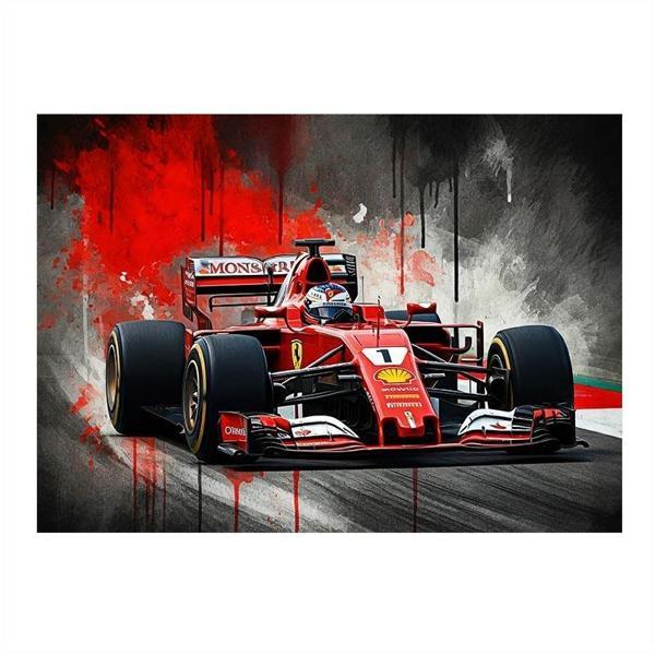 Kırmızı Formula 1 Yarış Arabası Desenli Ahşap Tablo 50cmX 70cm - Image 1