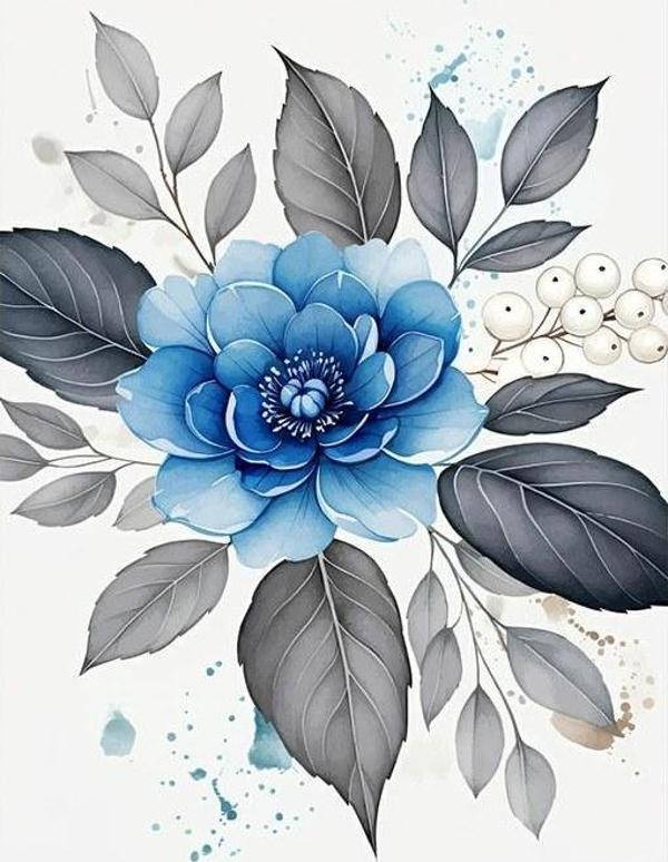 Mavi Çiçek Deseni Dekoratif ahşap Tablo - Image 1