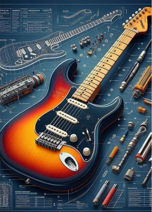 Gitar Teknik Çizimi Desenli Mdf Tablo - Image 1