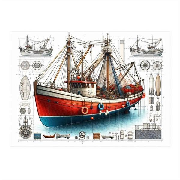 Yelkenli Gemi Çizimi Desenli Mdf Tablo 50cmX 70cm - Image 1