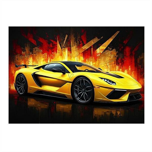 Sarı Spor Araba Aksiyonu Art Mdf Tablo 35cm X50cm - Image 1