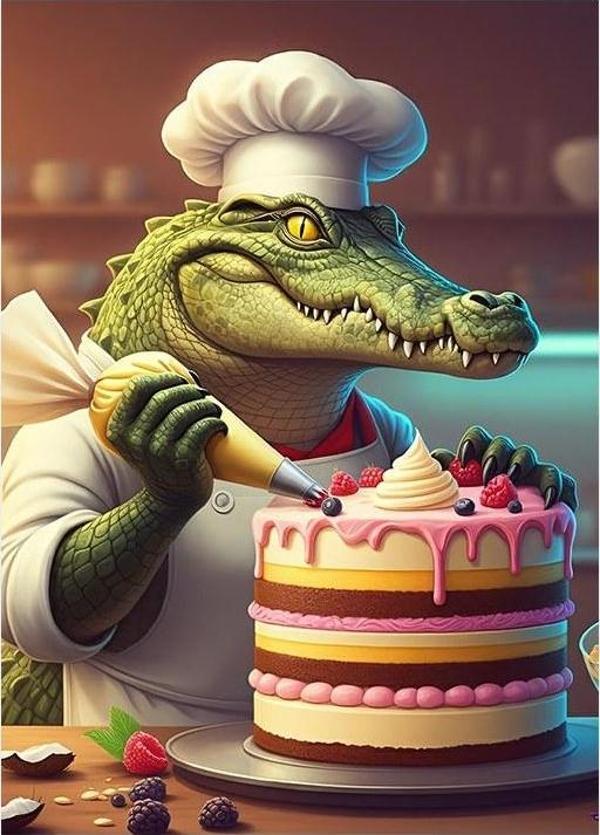 Pastacı Timsah Figürü Tasarım Ahşap Tablo - Image 1